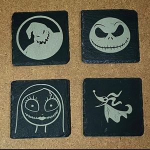 Custom engraved Nightmare before Christmas black slate coaster set